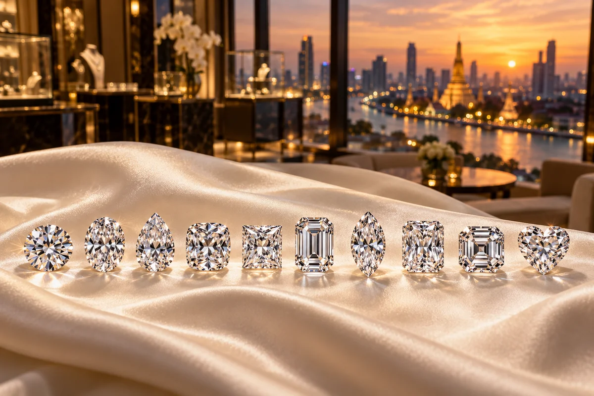 Diamond shapes compared — round, oval, pear, emerald, marquise and more