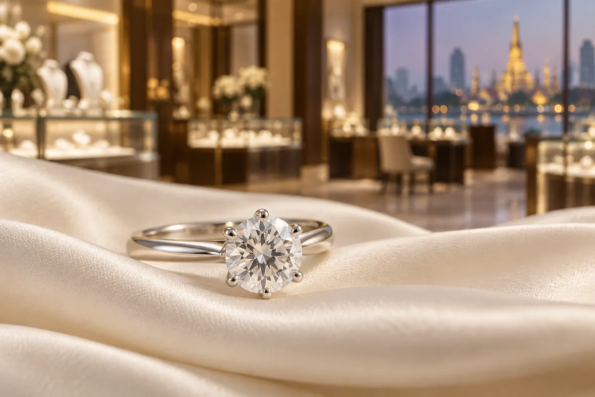 0.5 carat diamond ring in a Sterling Silver 925 setting on silk