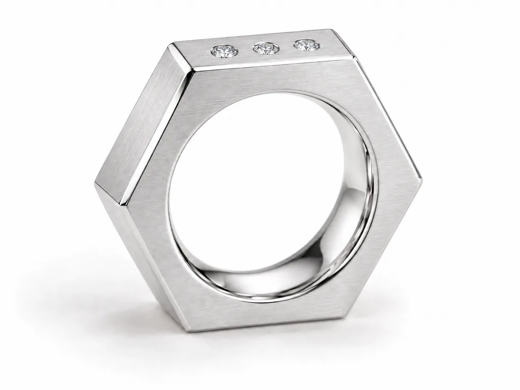 แหวนเพชรผู้ชายตรา Rivet Hex - ทองคำขาว