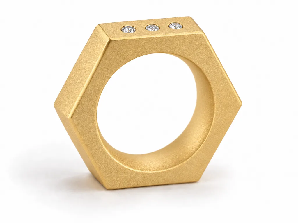 แหวนเพชรผู้ชายตรา Rivet Hex - ผิวด้านแบบพ่นทราย