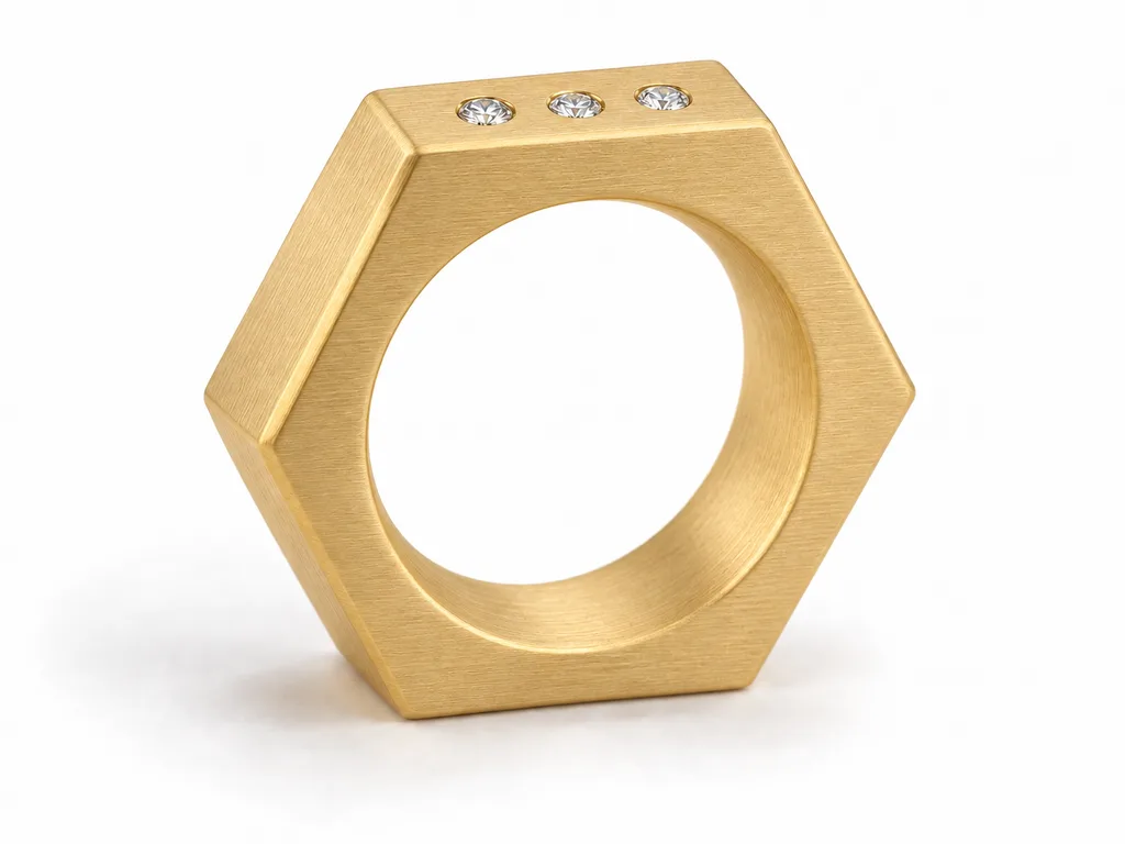 แหวนเพชรผู้ชายตรา Rivet Hex - ผิวด้านแบบแฮร์ไลน์