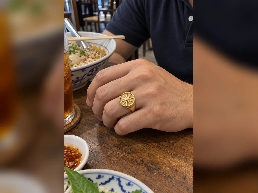 แหวนผู้ชายตรา Centre-Lock Signet - สวมใส่จริง