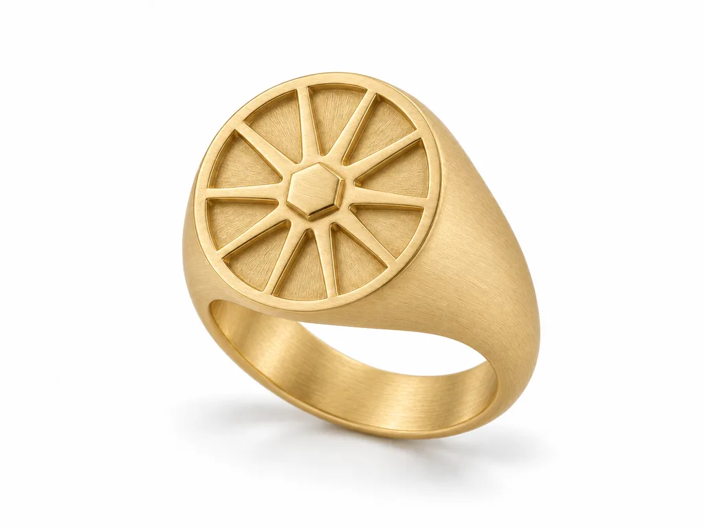 แหวนผู้ชายตรา Centre-Lock Signet - ผิวด้านแบบแฮร์ไลน์