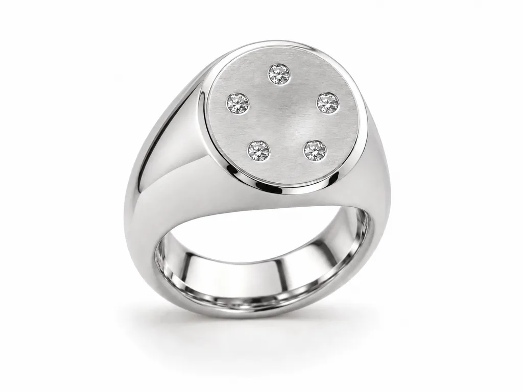 แหวนเพชรผู้ชายตรา Lug Circle Signet - ทองคำขาว