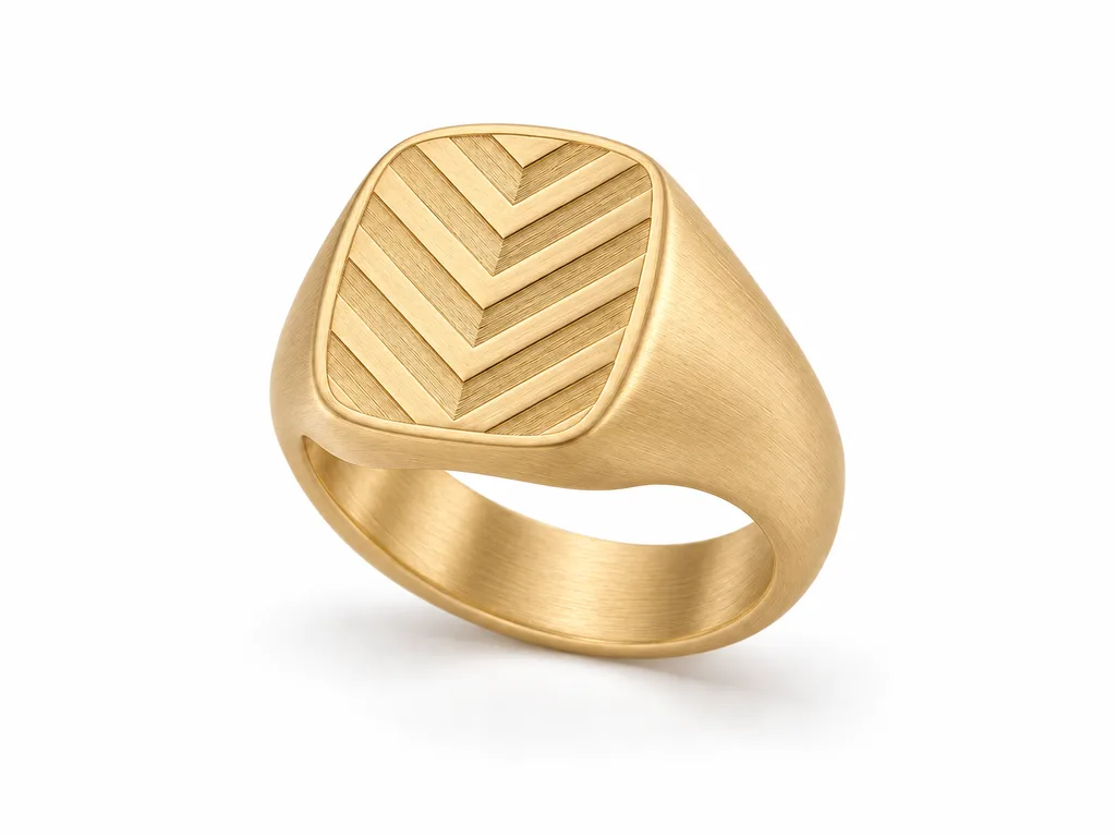 แหวนผู้ชายตรา Tread Signet - ผิวด้านแบบแฮร์ไลน์