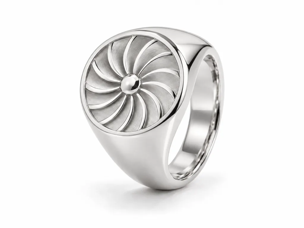 แหวนผู้ชายตรา Turbine Signet - ทองคำขาว
