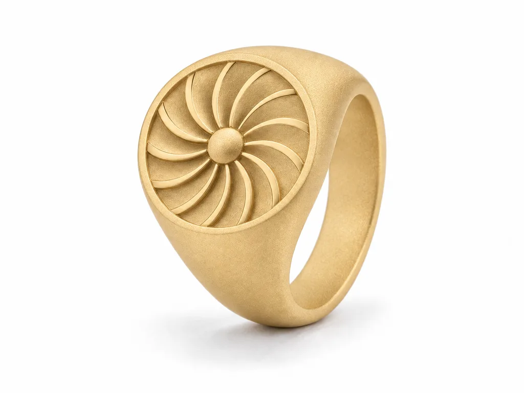 แหวนผู้ชายตรา Turbine Signet - ผิวด้านแบบพ่นทราย