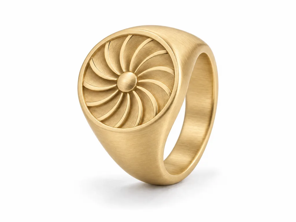 แหวนผู้ชายตรา Turbine Signet - ผิวด้านแบบแฮร์ไลน์