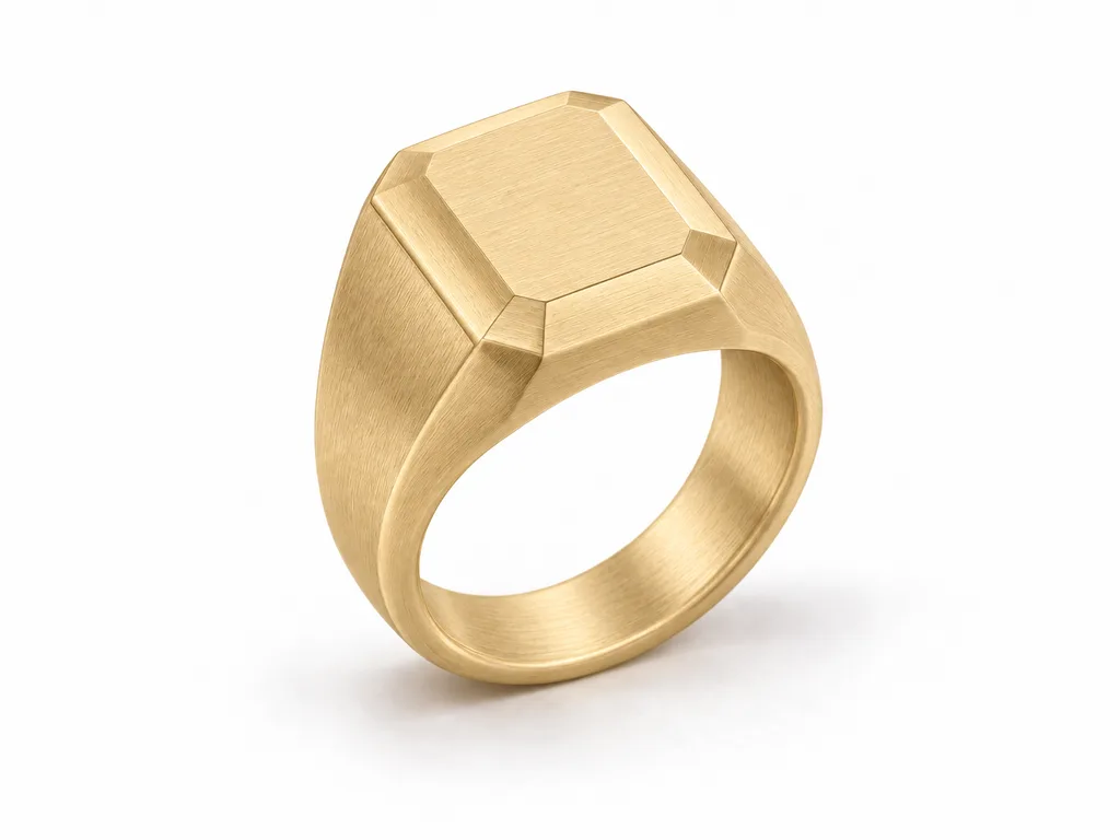แหวนผู้ชายตรา Ingot Signet - ผิวด้านแบบแฮร์ไลน์