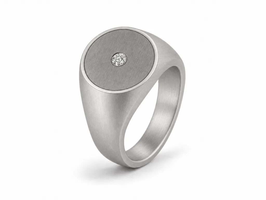 แหวนเพชรผู้ชายตรา Eclipse Signet - ผิวด้านแบบแฮร์ไลน์
