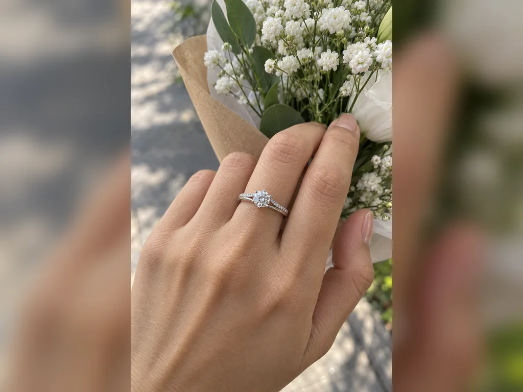 แหวนเพชรประดับข้าง Split Pavé - สวมใส่จริง