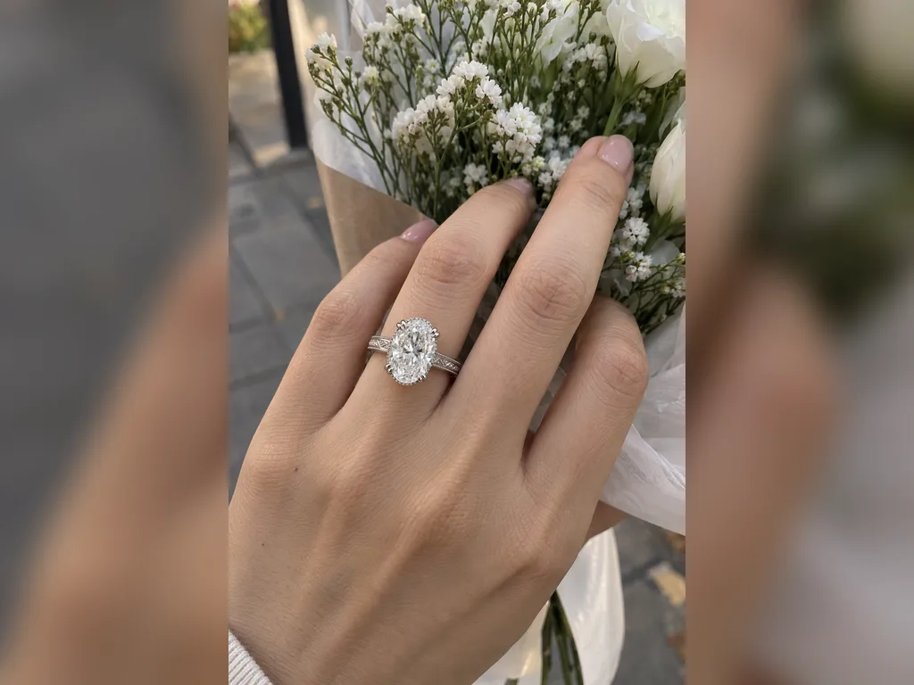แหวนเพชรล้อม Heirloom Oval - สวมใส่จริง