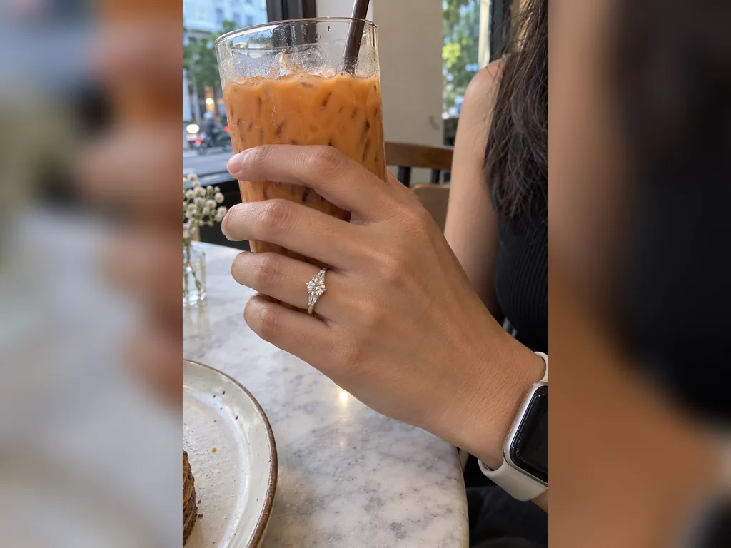 แหวนเพชรสามเม็ด Pebble - สวมใส่จริง